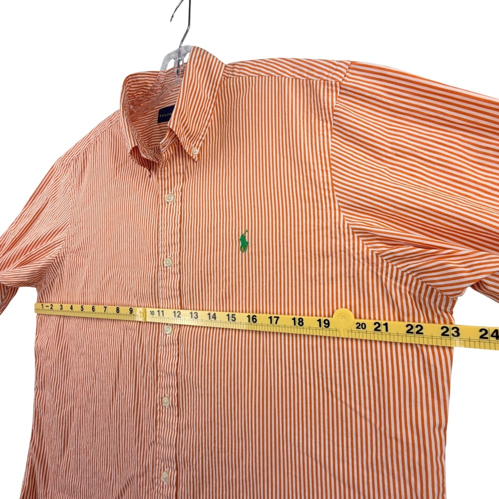 Ralph Lauren Button Down Shirt Men Large White Orange Striped Cotton Long Sleeve - Picture 9 of 12